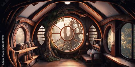 The interior of a Hobbit house located inside a wooden hut in the ...