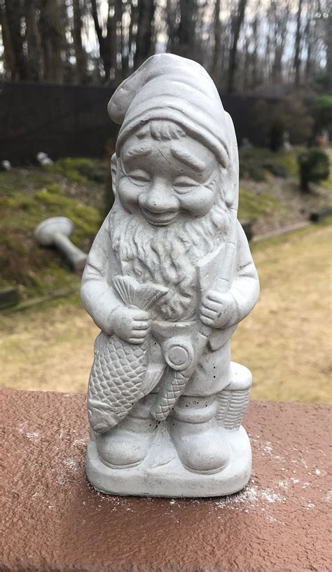 Cement Garden Gnome Gnome Statue Concrete Fishing Gnome | Etsy