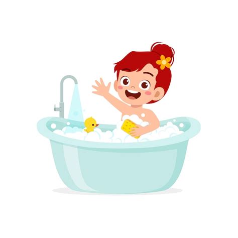 Premium Vector | Little kid take a bath in the bathtub