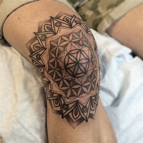 Dot-work sacred geometry mandala tattoo on the right knee | Mandala tattoo design, Hand tattoos ...