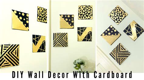 DIY Glam Wall Decor with Cardboard and Paper | Unique Black & Gold Wall Decor Craft - YouTube