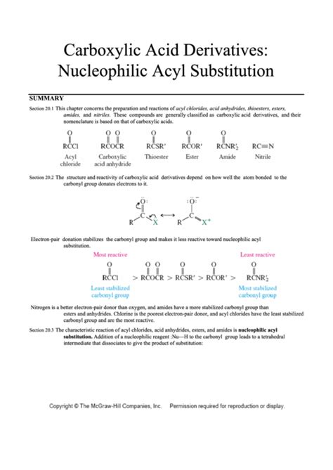 Carboxylic Acid Derivatives: Nucleophilic Acyl Substitution printable ...