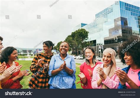 Young Diverse People Celebrating Together Outdoor Stock Photo ...