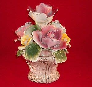 Vintage Capodimonte Flower Vase Purple Pink Yellow Floral Porcelain