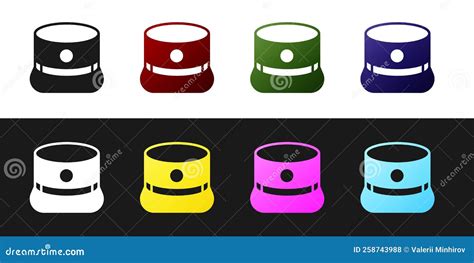 Set Kepi Icon Isolated On Black And White Background. Cap Army Uniform ...