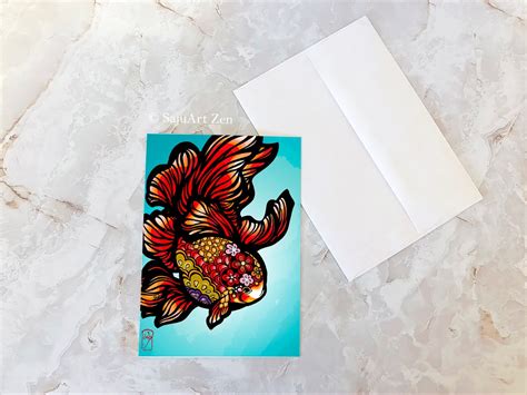 Greeting Card flower Goldfish Goldfish Koi - Etsy