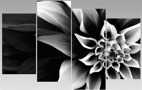 EXTRA LARGE ABSTRACT BLACK & WHITE FLOWER CANVAS WALL ART MULTI SPLIT 4 PANELS in Art, Canvas ...