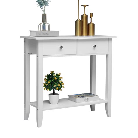 Buy nozama White Console Table with Shelf and Drawers Modern Entryway Table Wooden Hallway Table ...