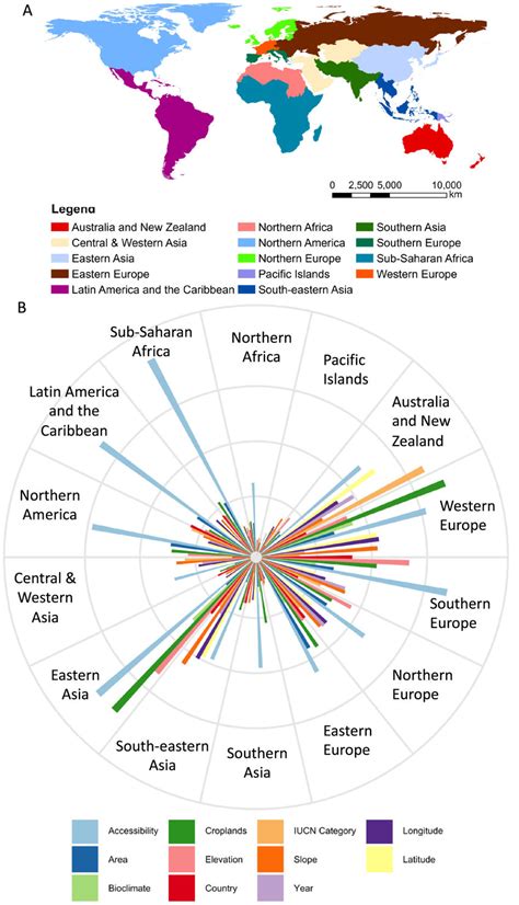 Map depicting the 14 subregions used in the analyses (A) followed by a ...