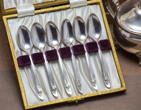 Vintage Oneida Six Teaspoon Set in Box, Lasting Rose Design, Circa ...