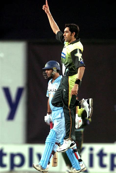 Umar Gul celebrates the dismissal of Yuvraj Singh | ESPNcricinfo.com