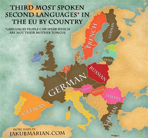 Map of the most spoken foreign languages in the EU by country European ...