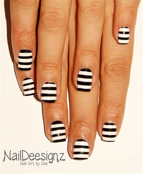 NailDeesignz: Black & White Striped Nail Art