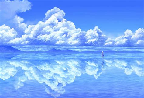 Anime Cloud, pretty, scenic, cg, bonito, sweet, anime, blue white, beauty, anime girl, HD ...