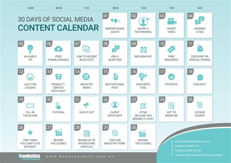 30 Days of Social Media Content Calendar | Web4business