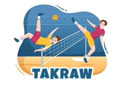 Premium Vector | Sepak takraw illustration with athlete playing kick ...