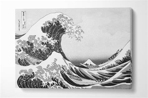 The The Great Wave Off Kanagawa Black and White Canvas Wall Art Leather ...