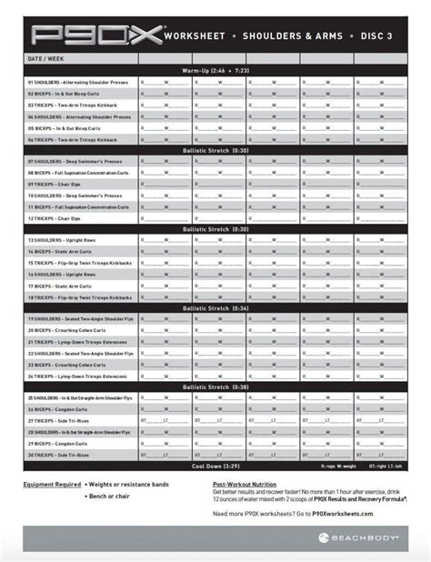 P90X Shoulders And Arms Worksheet | P90x workout sheets, Workout sheets, Shoulder and arm workout