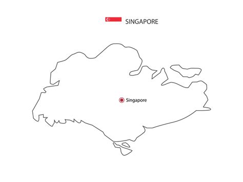 Hand draw thin black line vector of Singapore Map with capital city Singapore on white ...