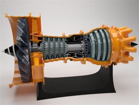 an orange and black model of a jet engine