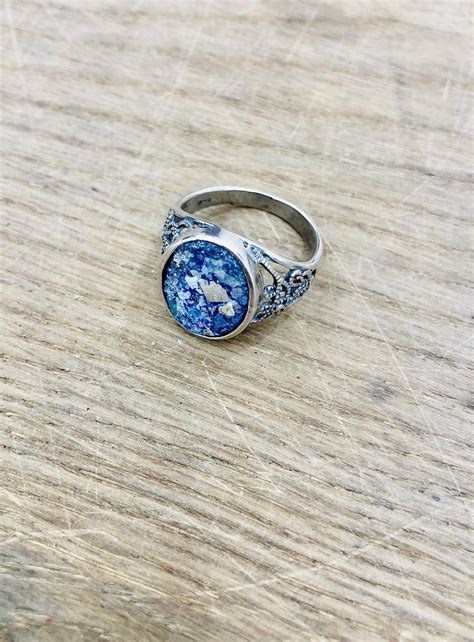 Roman glass Ring, set in Sterling silver band, organic rings, Israel jewelry, · Jewish jewelry ...