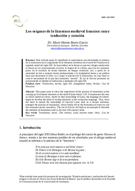 (PDF) Los orígenes de la literatura medieval francesa: entre traducción ...