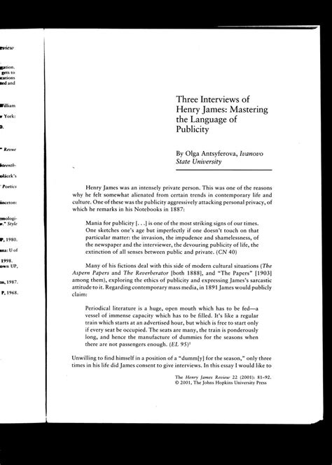 (PDF) Three Interviews of Henry James: Mastering the Language of Publicity