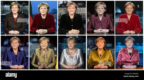 FILE- COMBO - A file combo picture shows Angela Merkel in various outfits giving her New Year's ...