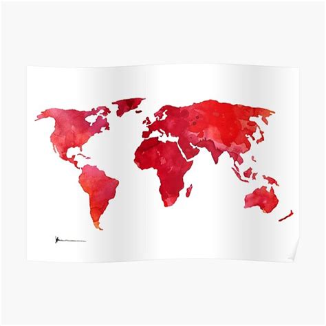 "Red world map silhouette art print watercolor painting" Poster by asiaszmerdt | Redbubble