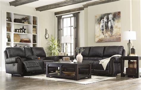 Buy Ashley Milhaven Reclining Living Room Set 2 Pcs in Black, Faux ...