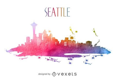 Seattle Watercolor Skyline Silhouette Vector Download