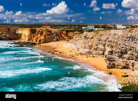 Panorama view of Praia do Tonel (Tonel beach) in Cape Sagres, Algarve ...