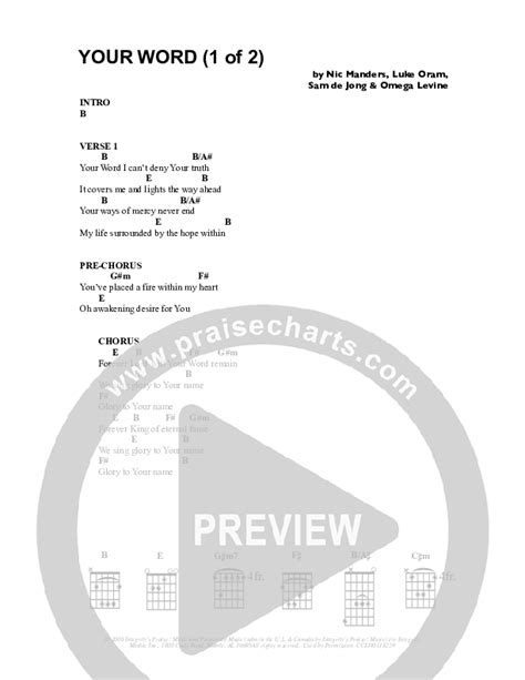 Your Word Chords PDF (Parachute Band) - PraiseCharts