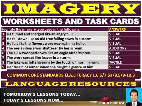 SENSORY IMAGERY: WORKSHEETS WITH ANSWERS | Teaching Resources