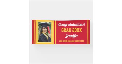 Red Gold Congrats Grad Custom Photo Graduation Banner | Zazzle