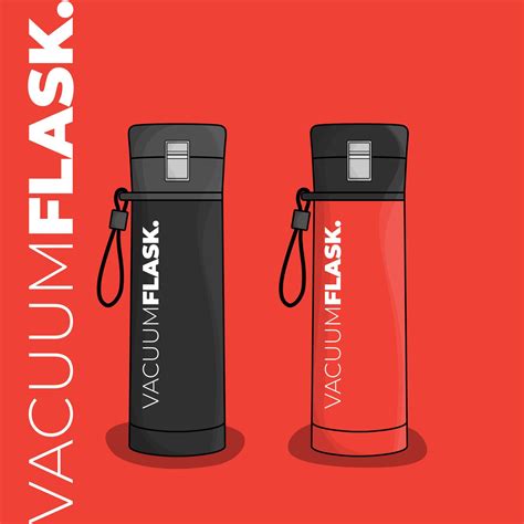 Vacuum flask template in red and black design for product branding ...