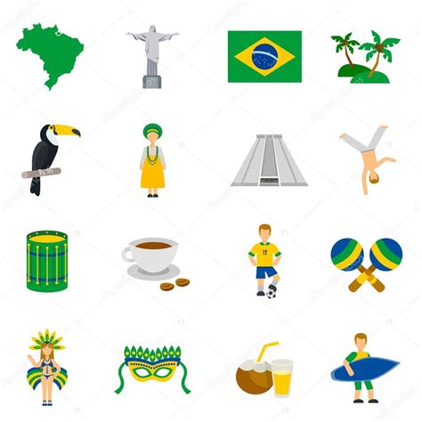 Brazilian Culture Symbols Flat Icons Set — Stock Vector © macrovector #96984772