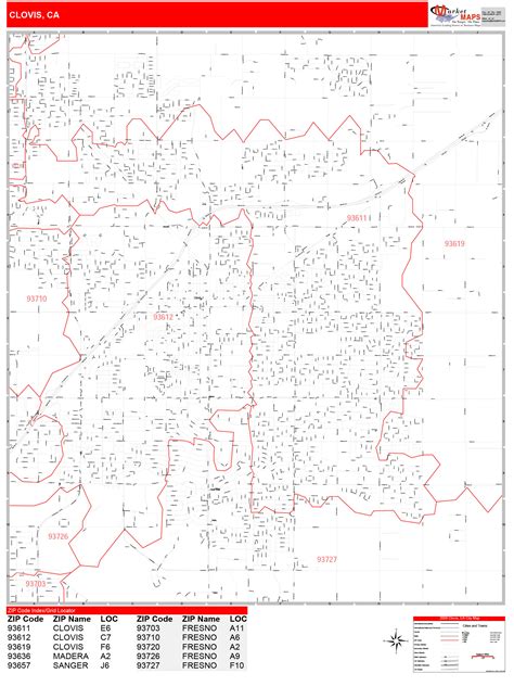 Clovis California Zip Code Wall Map (Red Line Style) by MarketMAPS ...