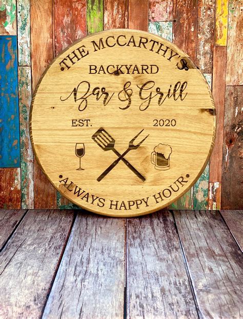 BBQ Sign, Personalized Wood BBQ Sign, Outdoor BBQ Sign, Bar & Grill ...