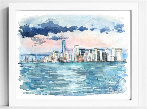 New York City Skyline Wall Art NYC Watercolor Print - Etsy