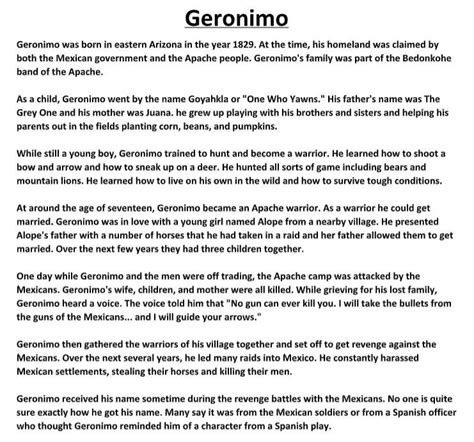 Geronimo Biography and Assignment | Text evidence, Biography, Reading comprehension