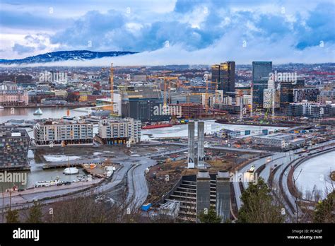 Oslo aerial view city skyline at business district and Barcode Project ...