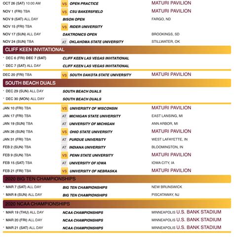 Printable Gopher Football Schedule