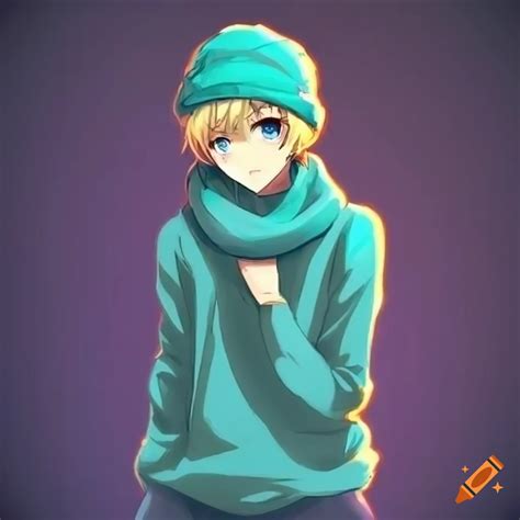 Anime boy with cyan sweater in space background