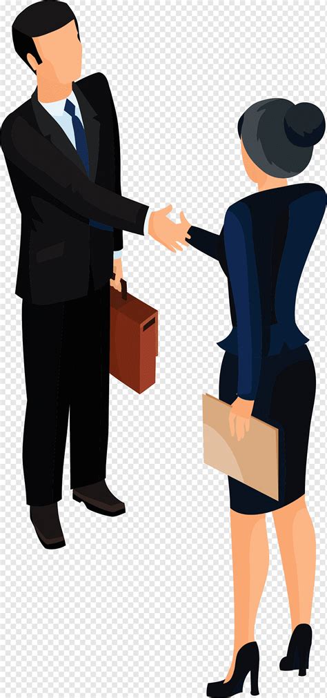 Man and woman holding folder and briefcase handshaking each other ...