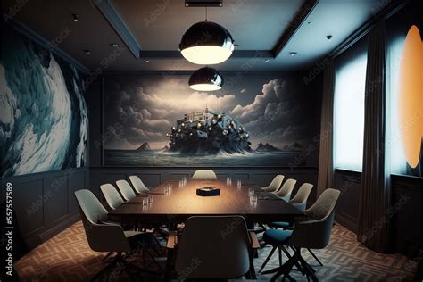 Meeting room with big table and projector. Generative AI Stock ...