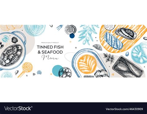 Tinned fish board artistic design hand drawn Vector Image