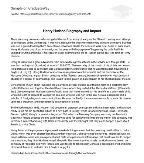 ⇉Henry Hudson Biography and Impact Essay Example | GraduateWay