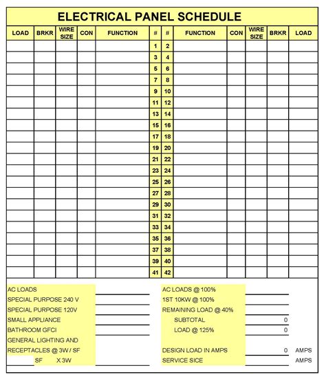 Square D Panel Schedule Template Excel