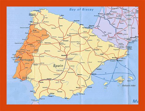 Highways map of Portugal and Spain | Maps of Portugal | Maps of Europe ...